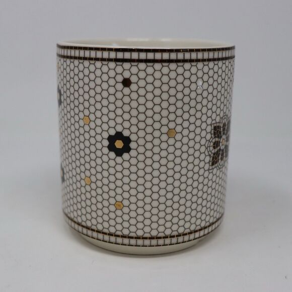 Anthropologie Mosaic Style Mug Featuring Letter C Black White Gold Leaf - Picture 2 of 5